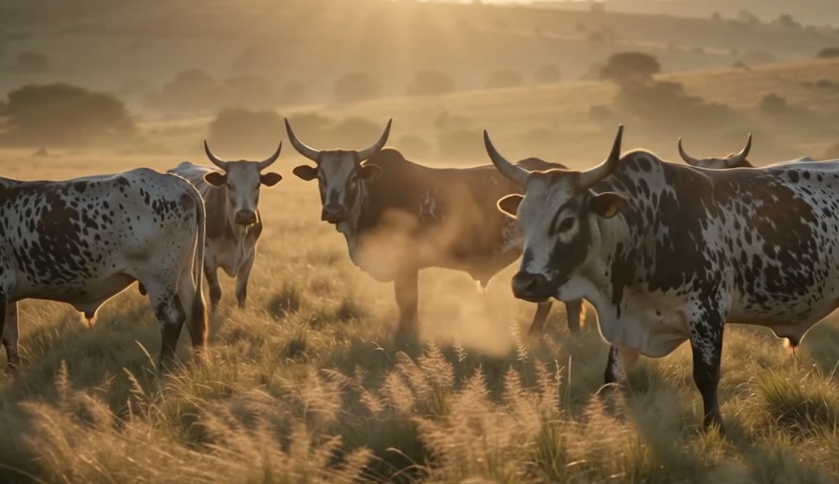 Cattle walking home across the veld