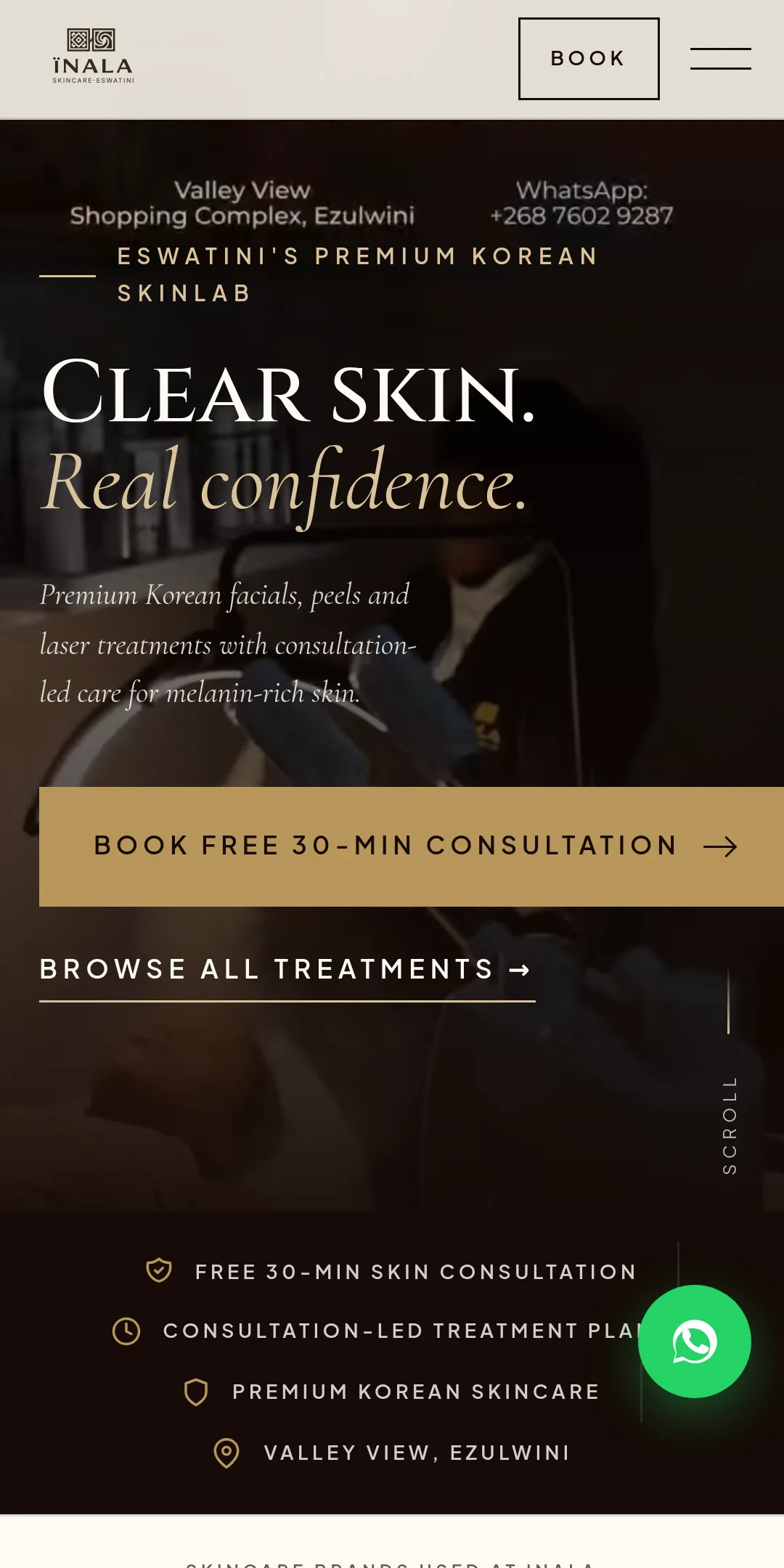 Inala Skincare on a phone screen