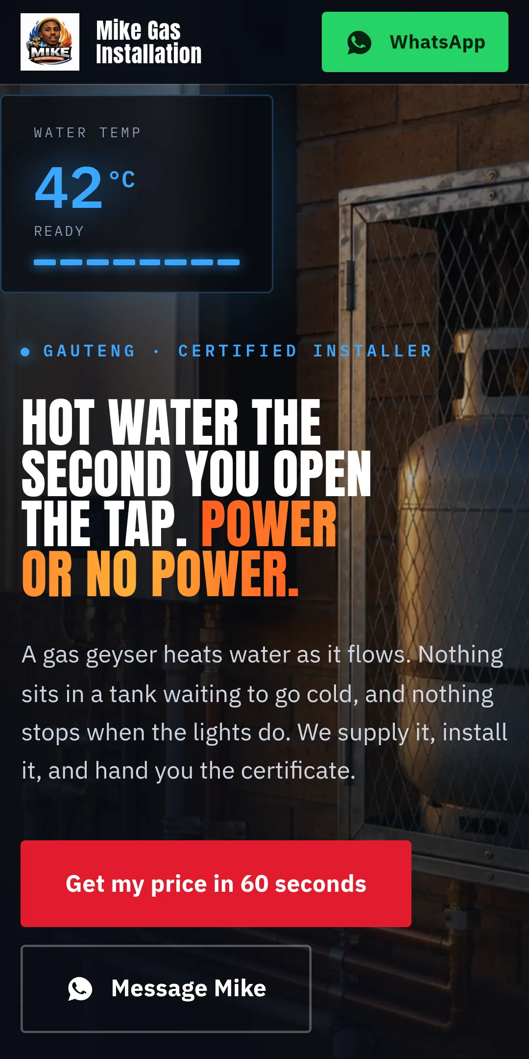 Mike Gas Installation on a phone screen
